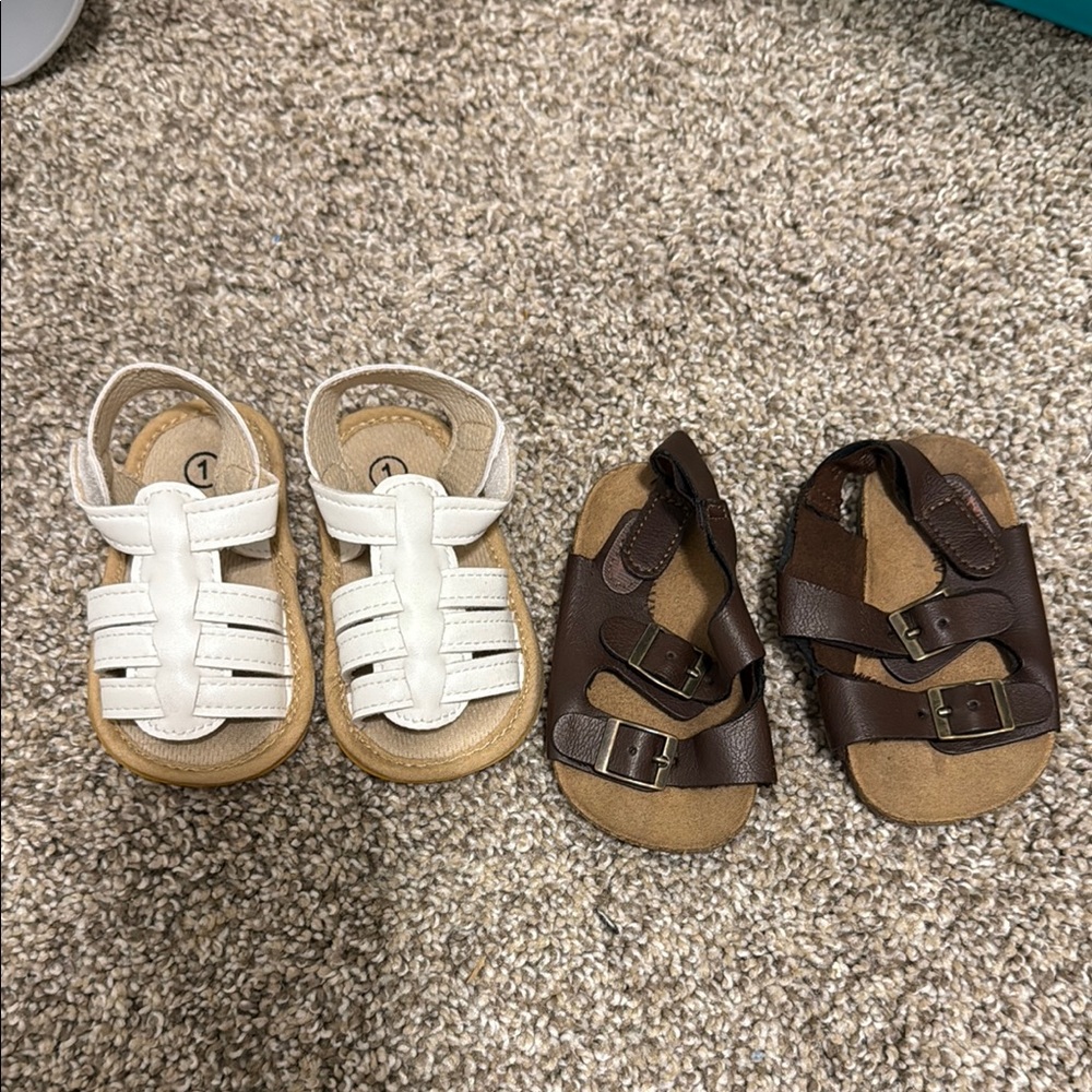 Toddler White and Brown Sandals